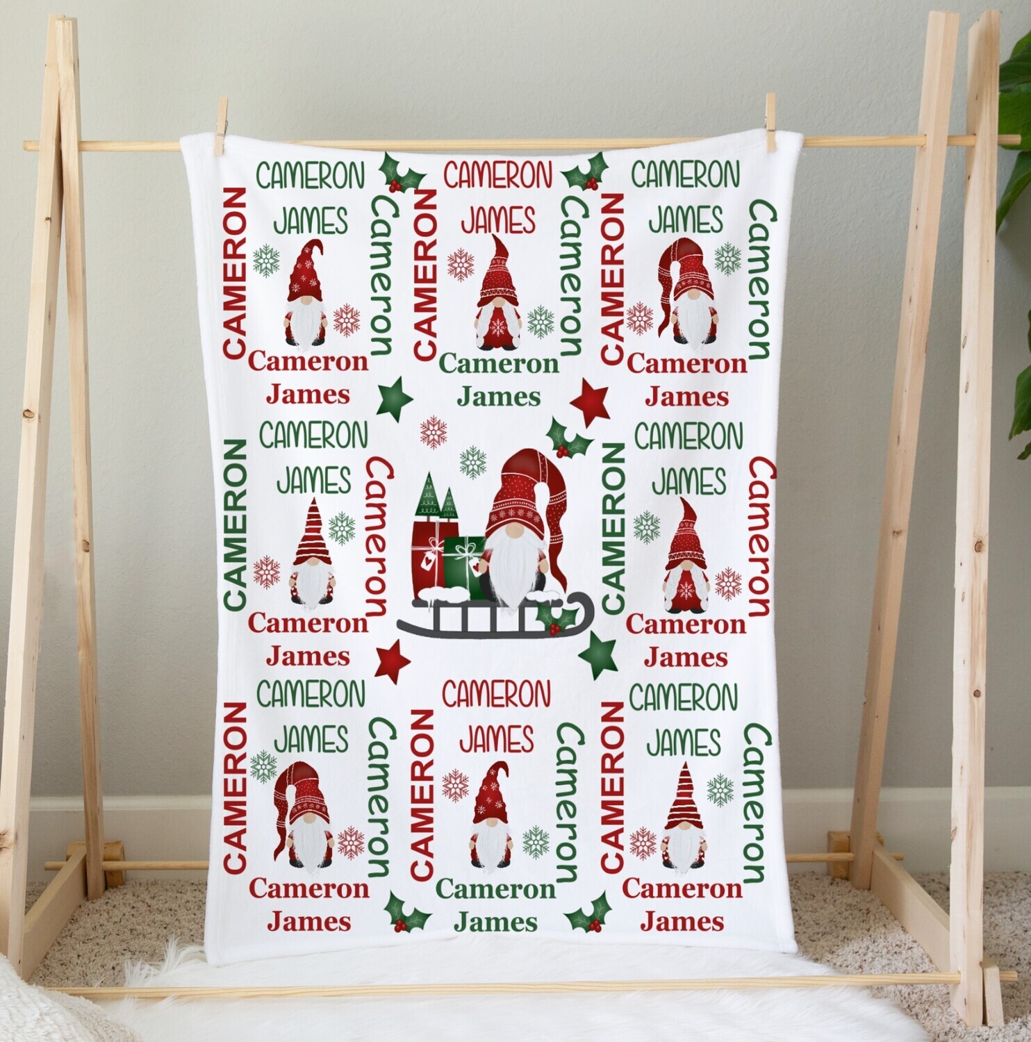 Personalized Christmas Blanket Holiday Blanket Kids Gnomes Custom Throw Child Name Blanket Christmas Gift