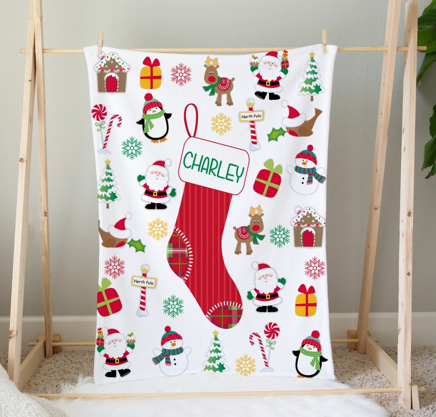 Personalized Christmas Blanket Holiday Blanket Kids Stocking Custom Throw Child Name Blanket Christmas Gift