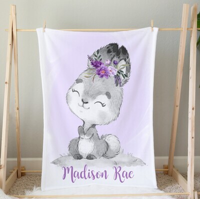 Personalized Girl Blanket Bunny Rabbit Custom Blanket Shower Gift Custom Name Blanket Girl Bedroom Nursery Throw Tummy Time