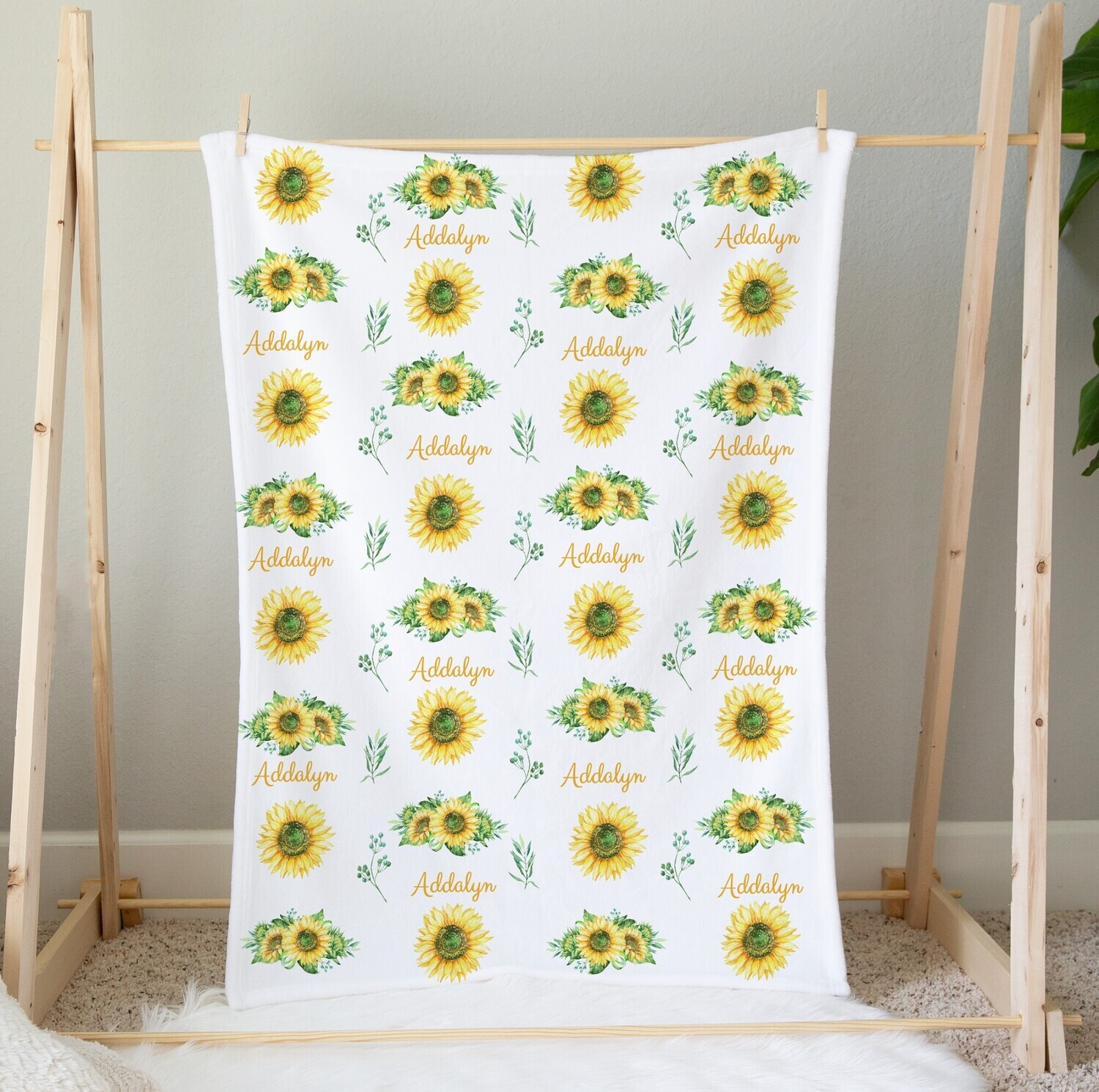 Personalized Girl Blanket Sunflower Custom Blanket Shower Gift Custom Name Blanket Girl Bedroom Nursery Throw Tummy Time