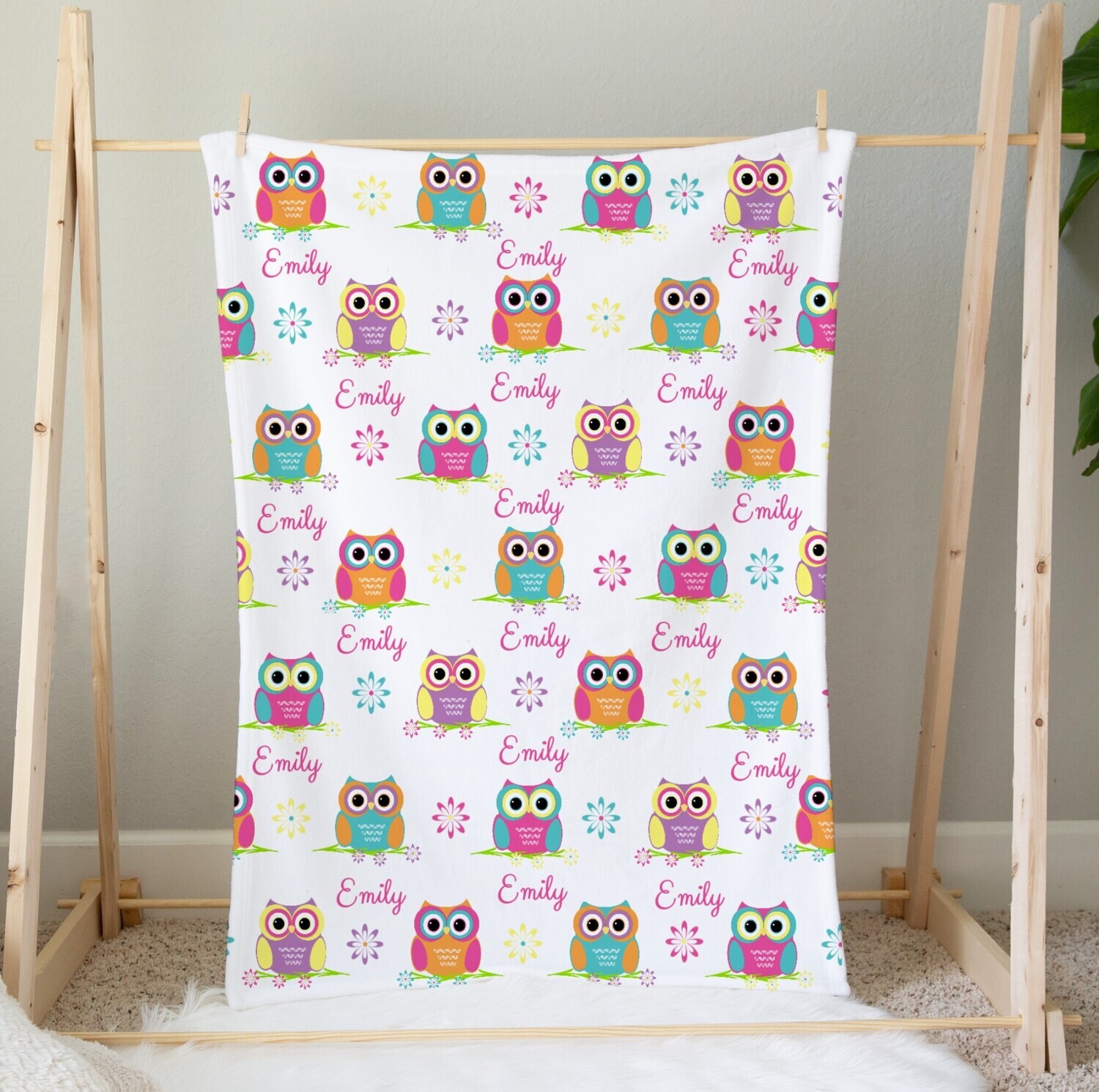 Owl Personalized Baby Girl Blanket Nursery Blanket Custom Name Blanket Shower Gift Custom Name Blanket Girl Bedroom Nursery Throw Tummy Time
