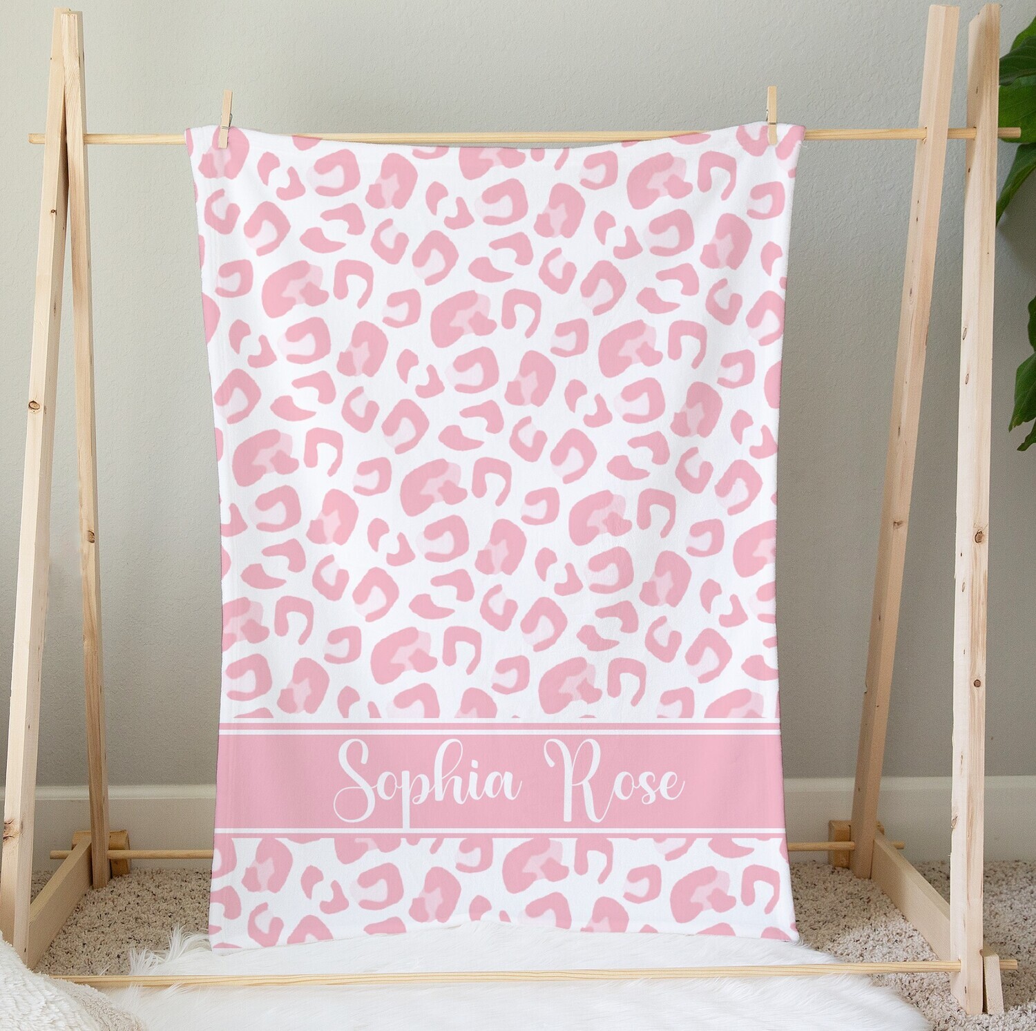 Personalized Baby Girl Blanket Pink Leopard Blanket Girls Bedroom Throw Tummy Time Baby Shower Gift