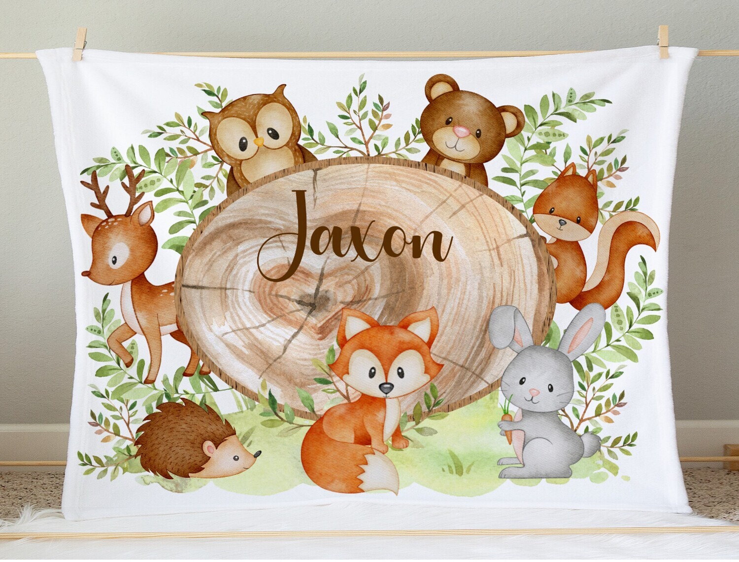 Personalized Baby Boy Blanket Woodland Animals Fox Blanket Kids Bedroom Tummy Time Baby Shower Gift