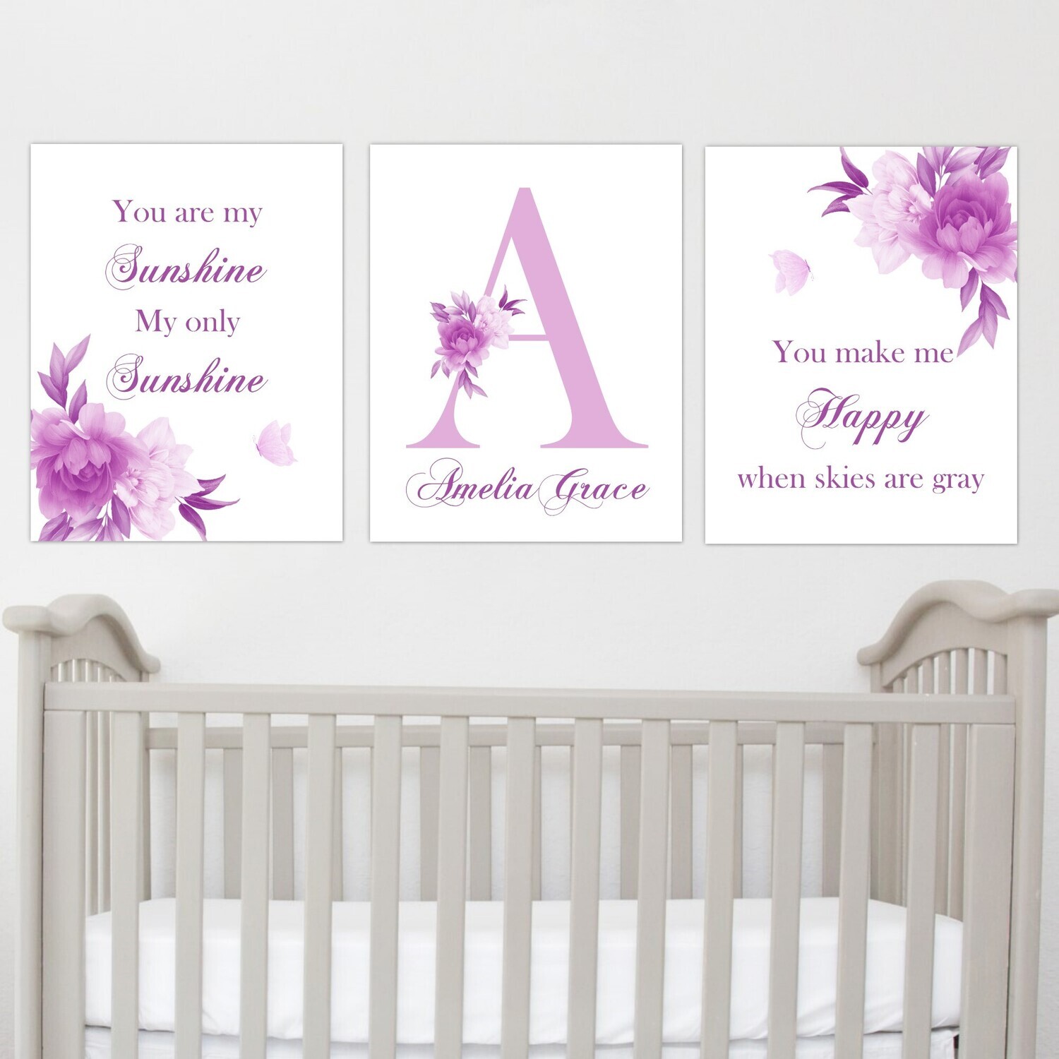 Personalized Floral Art Prints You Are My Sunshine Floral Prints Baby Girl Nursery Girl Bedroom Wall Decor Canvas Art Prints Custom Gift