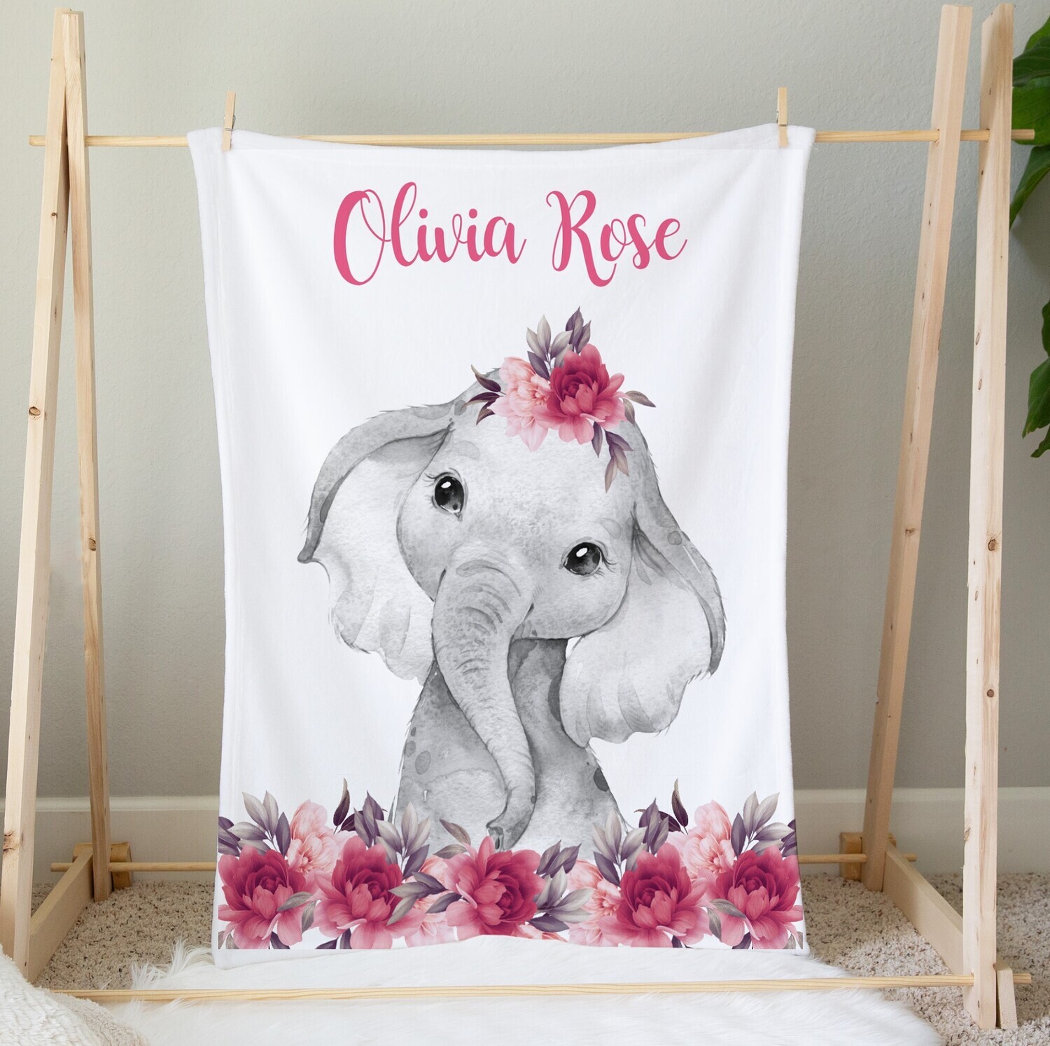 Baby Girl Blanket Pink Floral Elephant Personalized Blanket Newborn Baby Shower Gift Minky Blanket Fleece Blanket Sherpa Baby Blanket