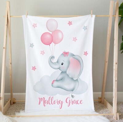 Elephant Baby Girl Personalized Blanket Newborn Pink Baby Blanket Shower Gift Minky Blanket Fleece Blanket Sherpa Baby Blanket