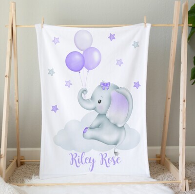 Elephant Baby Girl Personalized Blanket Newborn Purple Baby Blanket Shower Gift Minky Blanket Fleece Blanket Sherpa Baby Blanket
