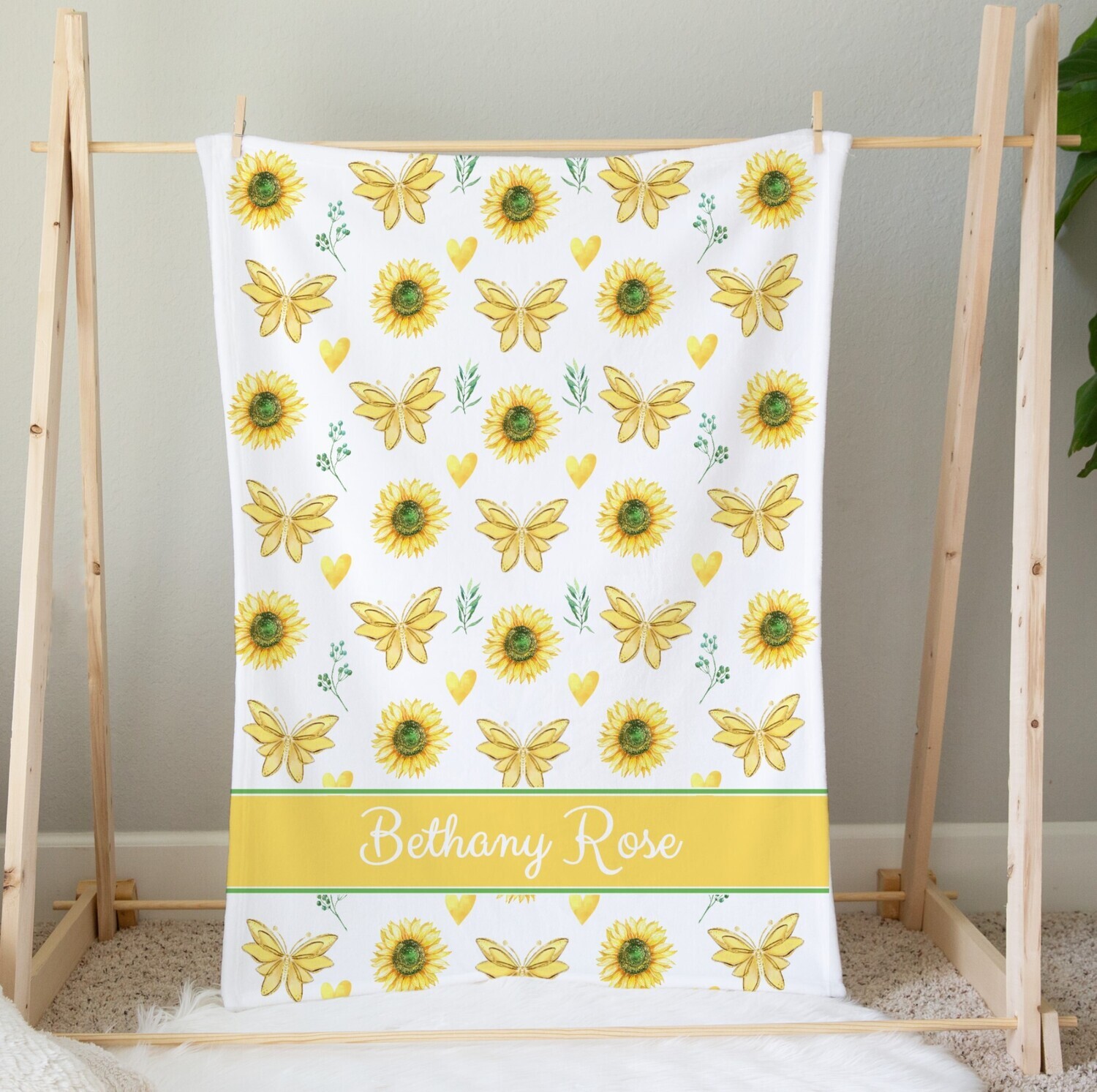 Baby Girl Blanket Sunflower Butterfly Personalized Blanket Newborn Baby Shower Gift Minky Blanket Fleece Blanket Sherpa Baby Blanket