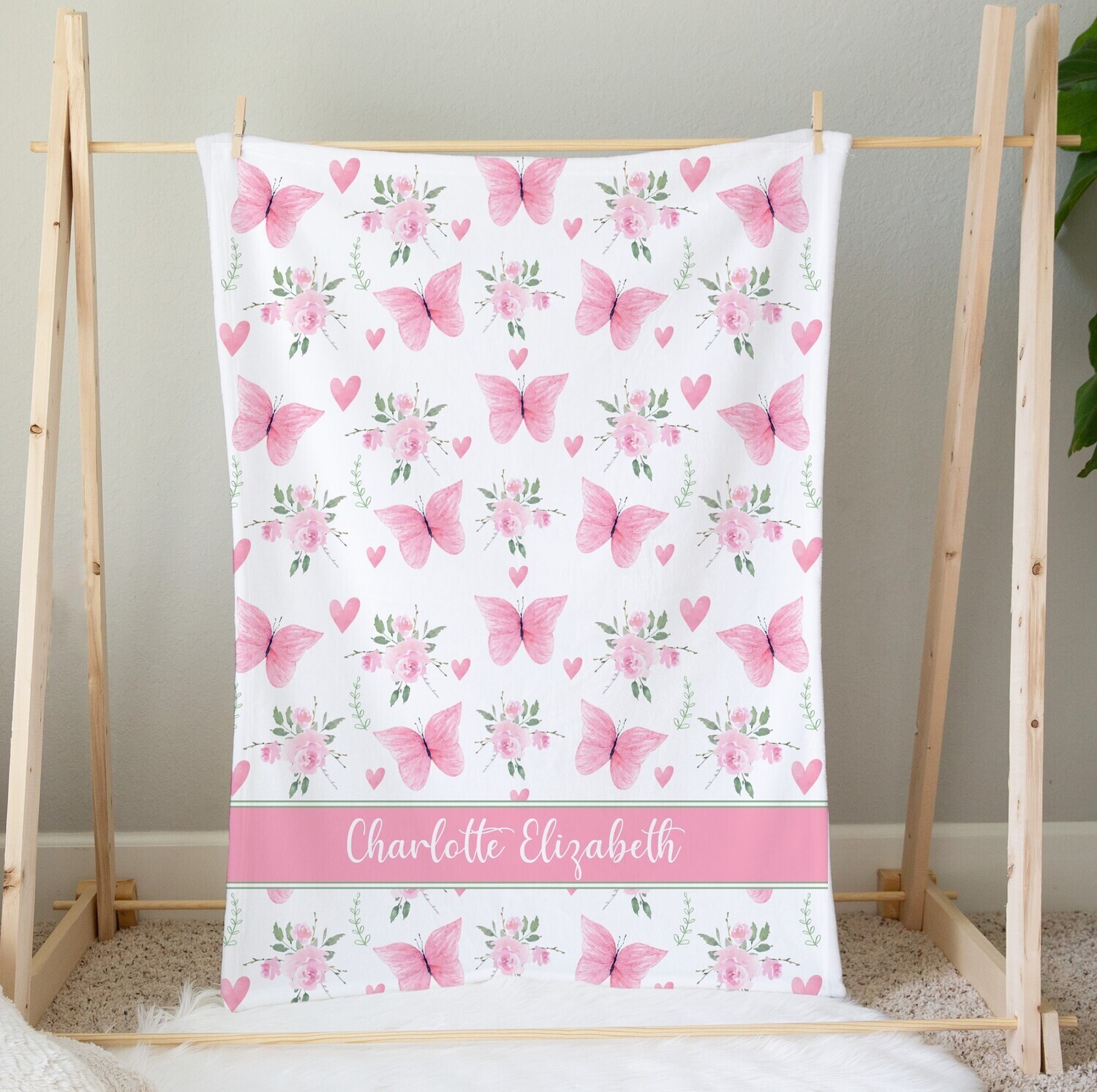 Baby Girl Blanket Pink Floral Butterfly Personalized Blanket Newborn Baby Shower Gift Minky Blanket Fleece Blanket Sherpa Baby Blanket
