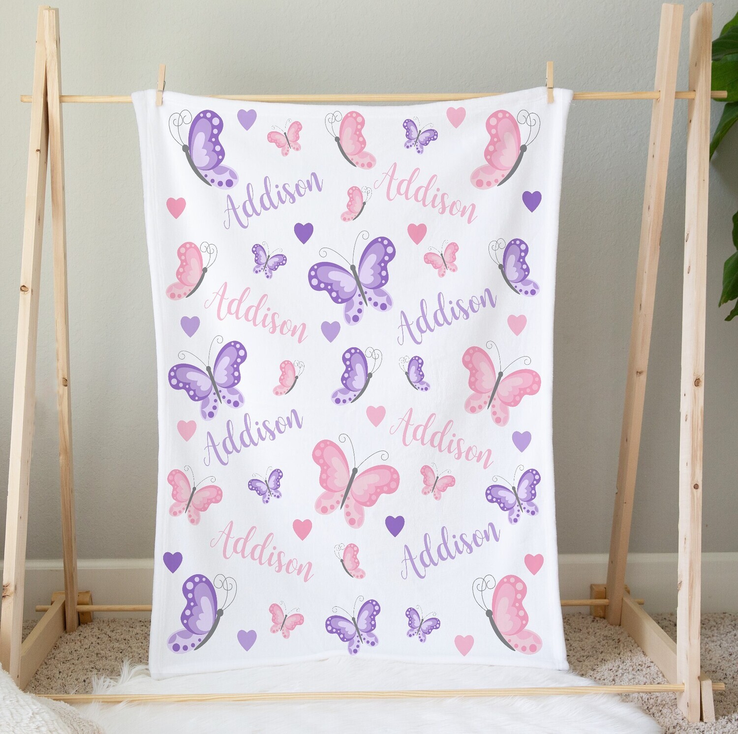 Butterfly Personalized Baby Girl Blanket Pink Purple Baby Blanket Butterfly Crib Bedding New Baby Shower Gift