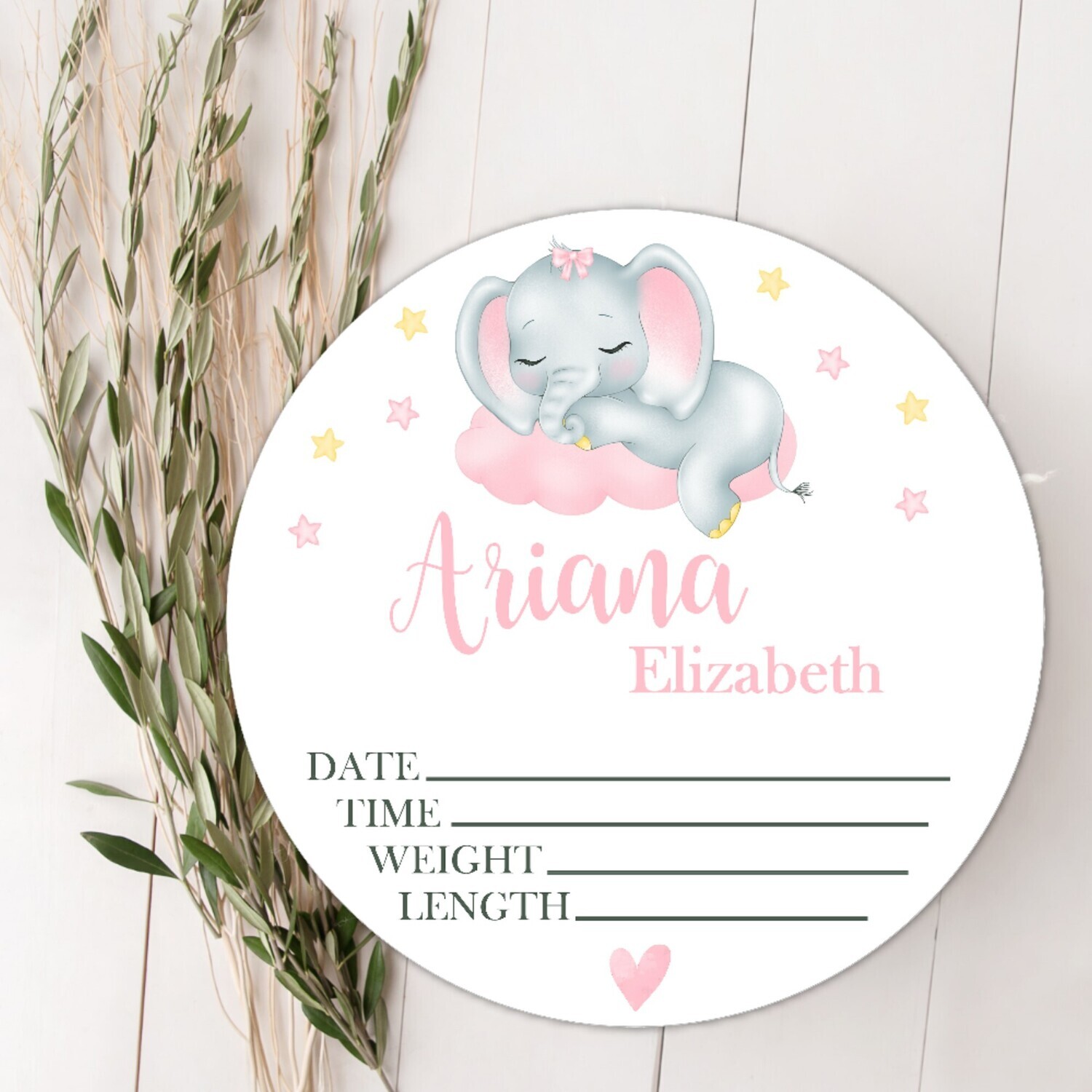 Baby Girl Birth Stat Name Sign, Pink Elephant Baby Sign, Fresh 48 Custom Baby Name Sign, Birth Announcement Sign, Custom Baby Nursery Decor Baby Gift