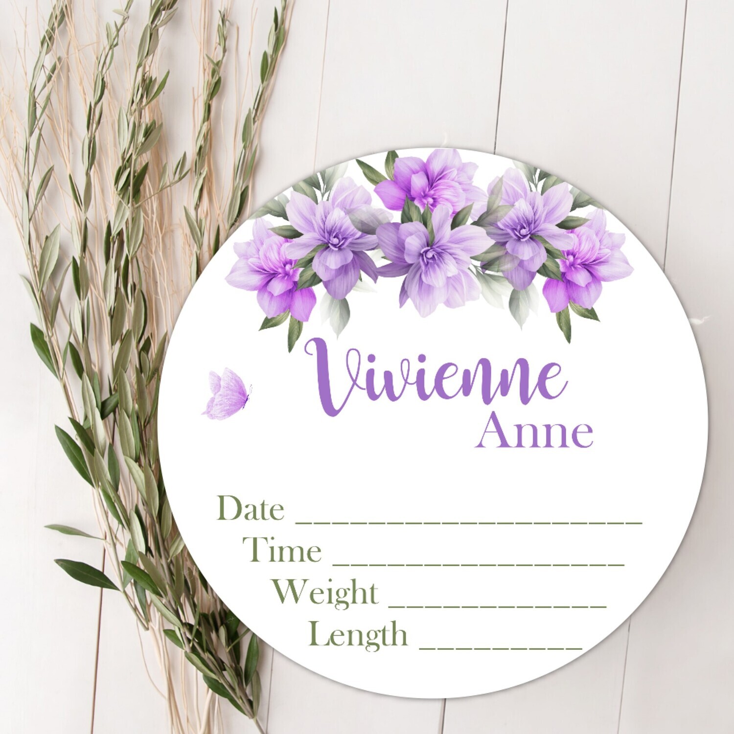 Baby Girl Birth Stat Name Sign, Purple Floral Baby Sign, Fresh 48 Custom Baby Name Sign, Birth Announcement Sign, Custom Baby Nursery Decor Baby Gift