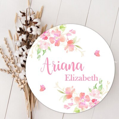 Baby Girl Name Sign, Pink Floral Baby Sign, Custom Baby Name Sign, Birth Announcement Sign, Wood Wall Decor, Baby Nursery Decor Baby Gift Fresh 48