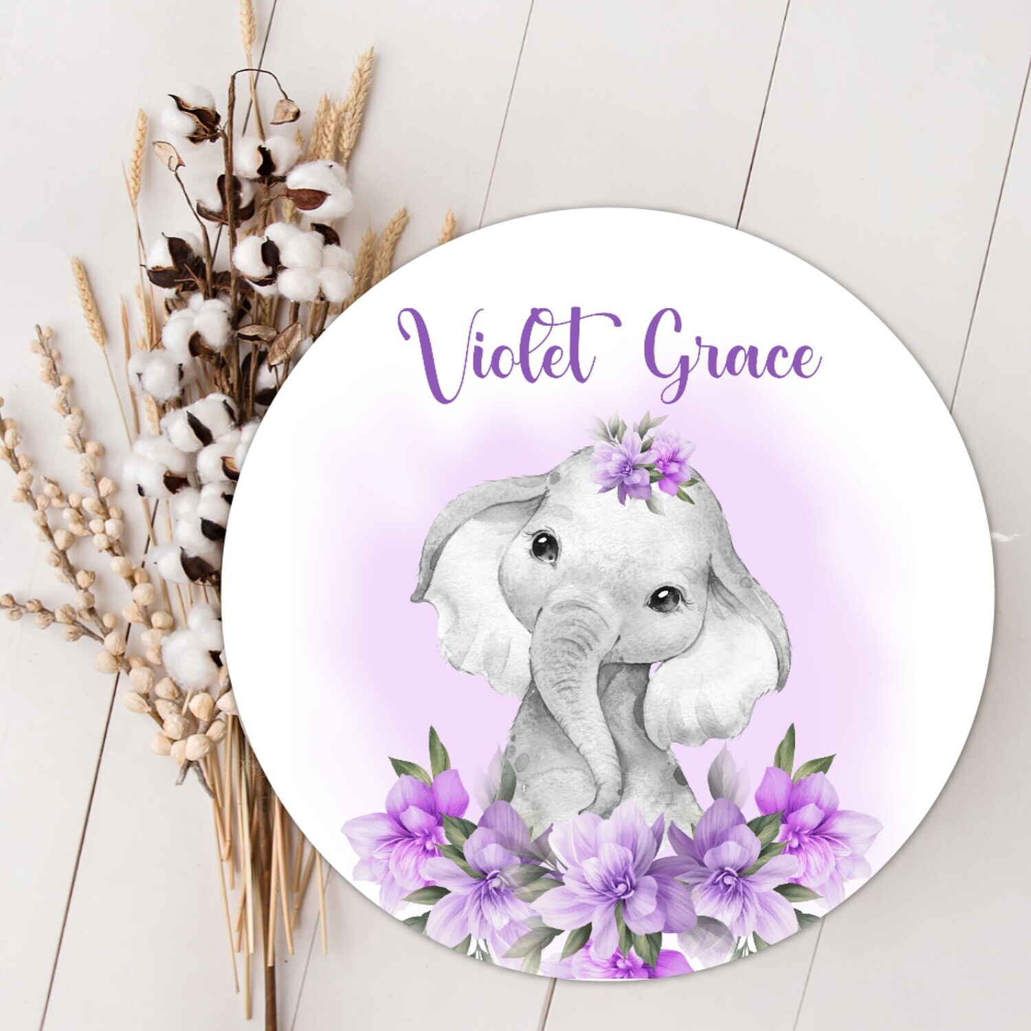 Baby Girl Name Sign, Purple Floral Elephant Baby Sign, Custom Baby Name Sign, Birth Announcement Sign, Wood Wall Decor, Baby Nursery Decor Baby Gift Fresh 48