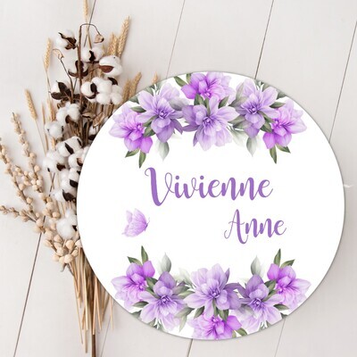 Baby Girl Name Sign, Purple Floral Baby Sign, Custom Baby Name Sign, Birth Announcement Sign, Wood Wall Decor, Baby Nursery Decor Baby Gift Fresh 48