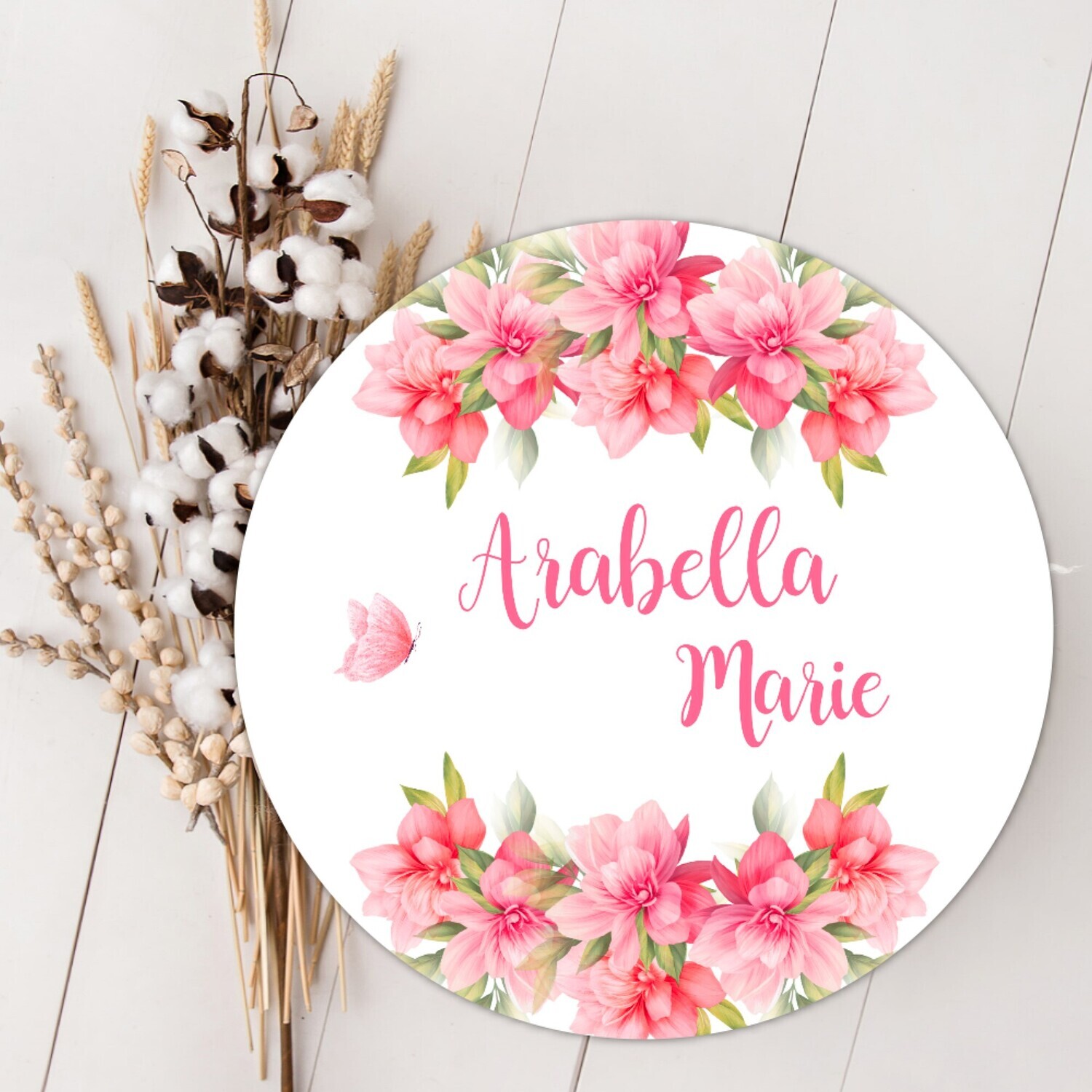 Baby Girl Name Sign, Pink Floral Baby Sign, Custom Baby Name Sign, Birth Announcement Sign, Wood Wall Decor, Baby Nursery Decor Baby Gift Fresh 48