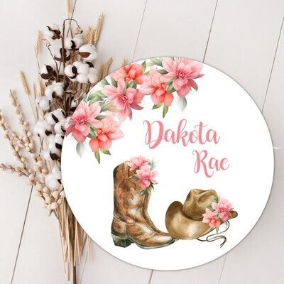 Baby Girl Name Sign, Pink Floral Western Cowgirl Boots Hat Baby Sign, Custom Baby Name Sign, Birth Announcement Sign, Wood Wall Decor, Baby Nursery Decor Baby Gift Fresh 48
