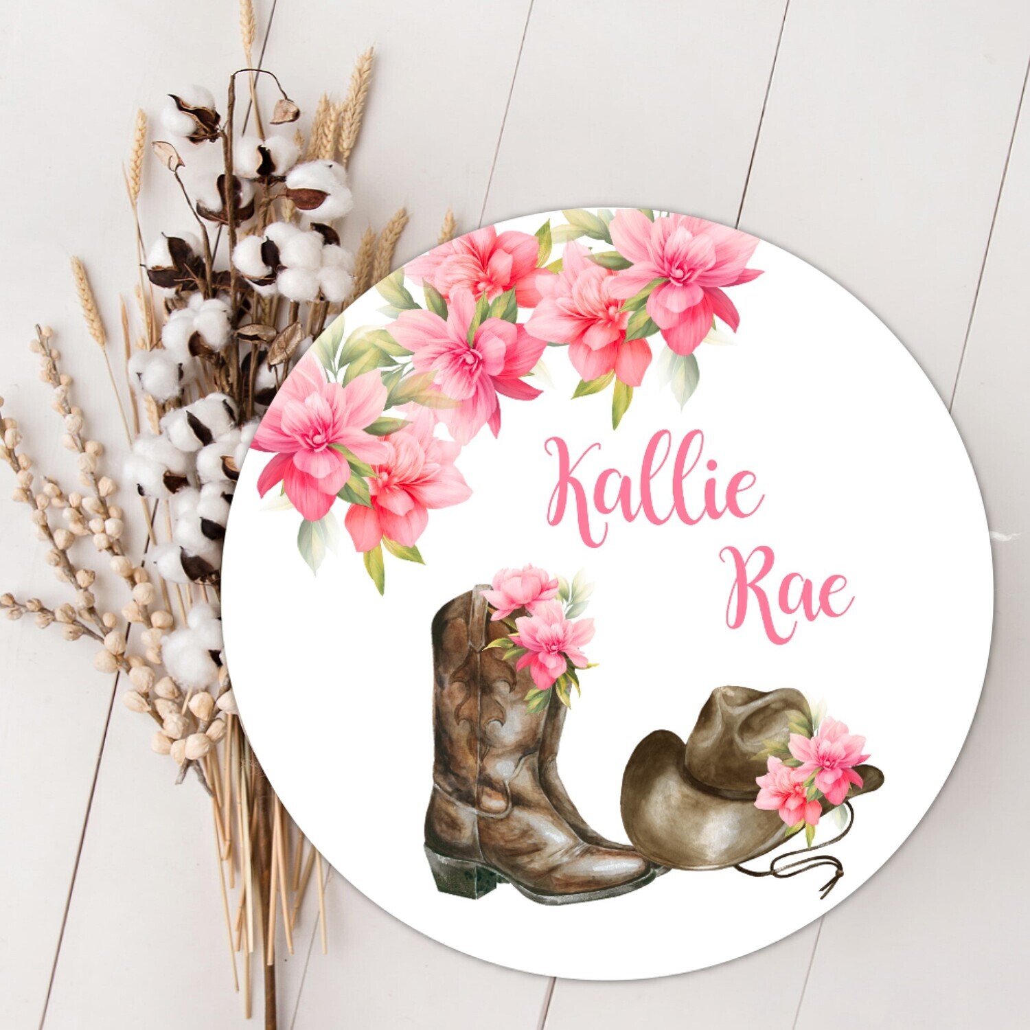 Baby Girl Name Sign, Pink Floral Cowgirl Boots Hat Western Baby Sign, Custom Baby Name Sign, Birth Announcement Sign, Wood Wall Decor, Baby Nursery Decor Baby Gift Fresh 48
