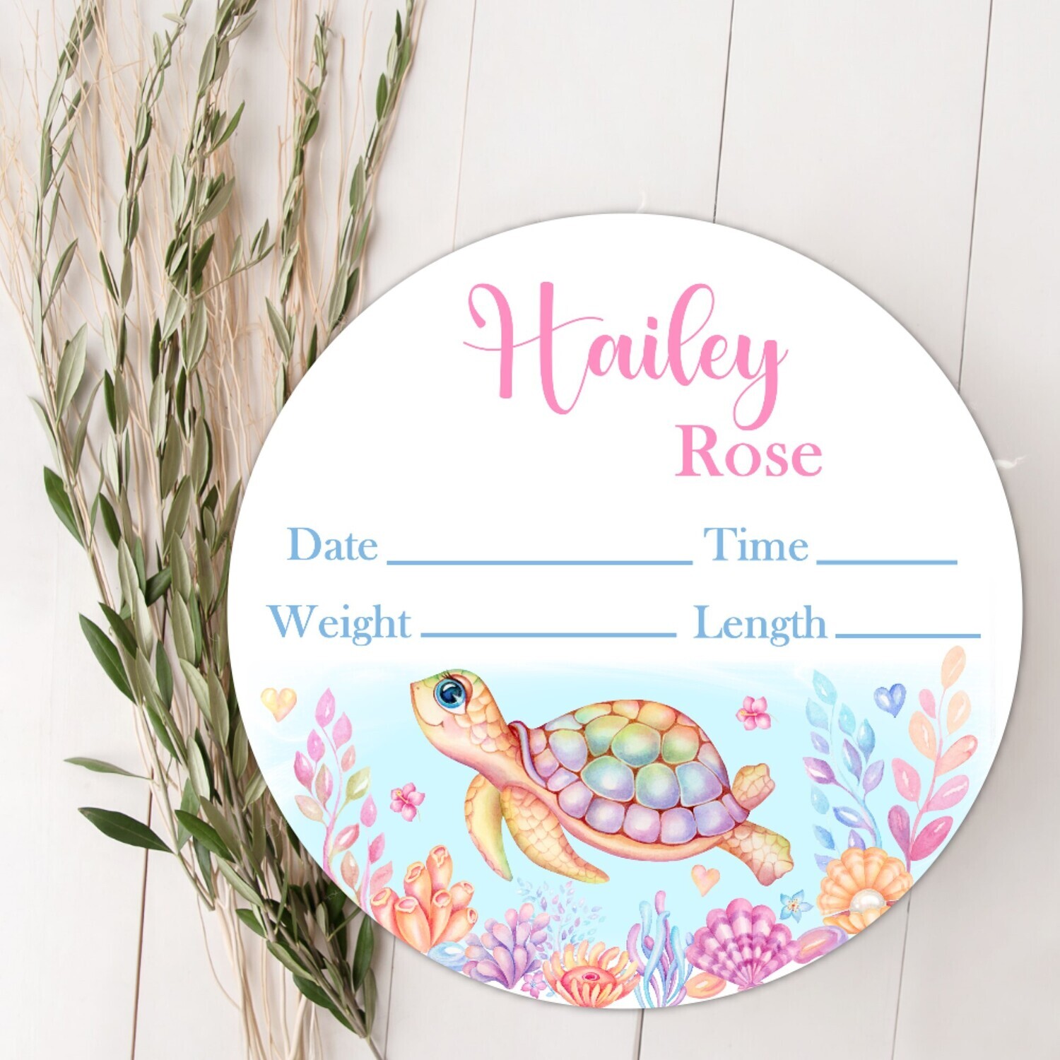 Turtle Baby Girl Birth Stat Name Sign, Under The Sea Baby Sign, Fresh 48 Custom Baby Name Sign, Birth Announcement Sign, Custom Baby Nursery Decor Baby Gift