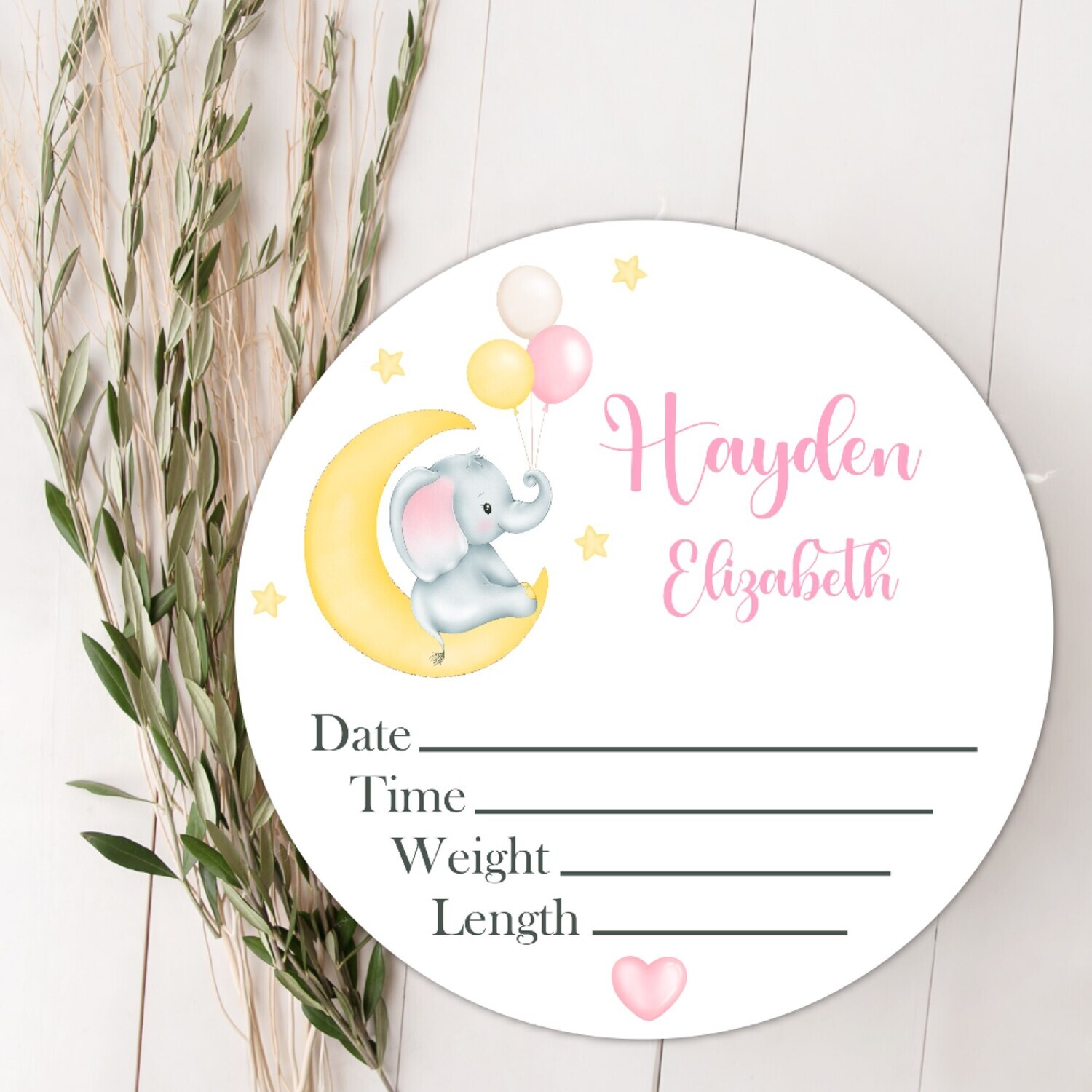 Elephant Girl Birth Stat Name Sign, Personalized Baby Plaque, Fresh 48 Custom Baby Name Sign, Birth Announcement Sign, Custom Baby Nursery Decor Baby Gift