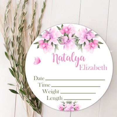 Pink Floral Girl Birth Stat Name Sign, Personalized Baby Plaque, Fresh 48 Custom Baby Name Sign, Birth Announcement Sign, Custom Baby Nursery Decor Baby Gift