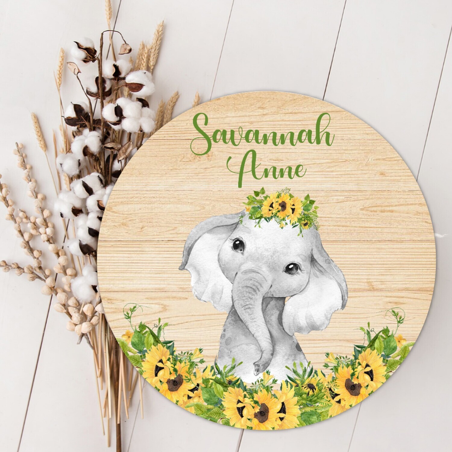 Sunflower Elephant Personalized Wood Sign Baby Girl Name Sign Custom Baby Name Sign, Birth Announcement Sign, Wood Wall Decor, Baby Nursery Decor Baby Gift Fresh 48