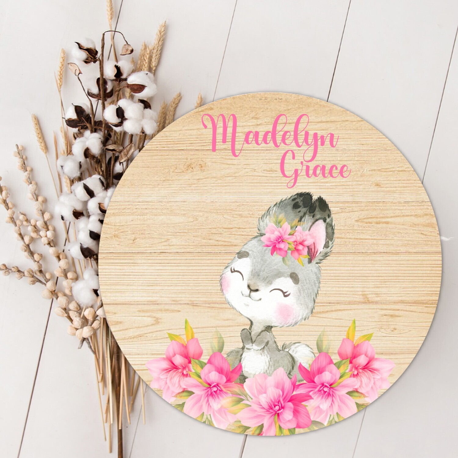 Pink Floral Bunny Personalized Wood Sign Baby Girl Name Sign Custom Baby Name Sign, Birth Announcement Sign, Wood Wall Decor, Baby Nursery Decor Baby Gift Fresh 48
