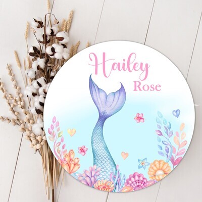 Mermaid Personalized Wood Sign Baby Girl Name Sign Custom Baby Name Sign, Birth Announcement Sign, Wood Wall Decor, Baby Nursery Decor Baby Gift Fresh 48