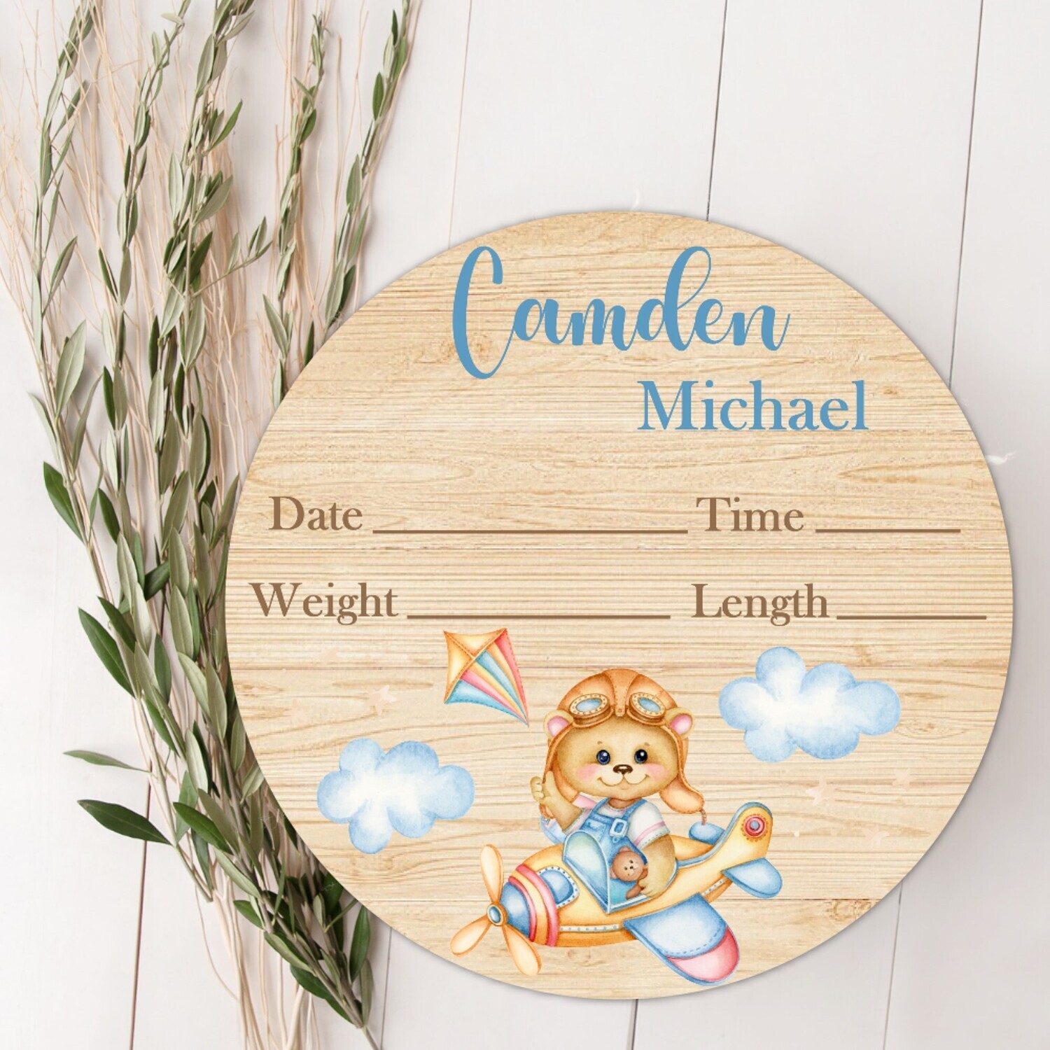 Teddy Bear Airplane Baby Boy Birth Stat Name Sign, Personalized Baby Plaque, Fresh 48 Custom Baby Name Sign, Birth Announcement Sign, Custom Baby Nursery Decor Baby Gift