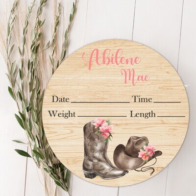 Pink Floral Cowgirl Baby Girl Birth Stat Name Sign, Personalized Baby Plaque, Fresh 48 Custom Baby Name Sign, Birth Announcement Sign, Custom Baby Nursery Decor Baby Gift