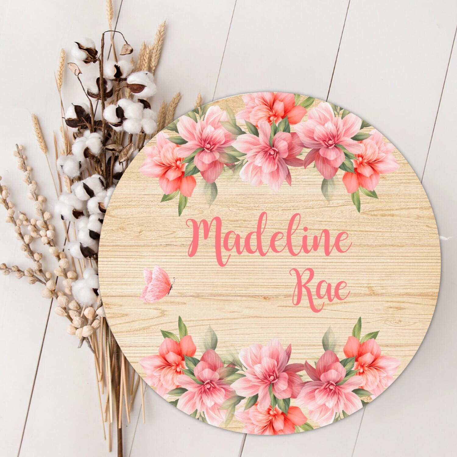 Pink Coral Floral Personalized Wood Sign Baby Girl Name Sign Custom Baby Name Sign, Birth Announcement Sign, Wood Wall Decor, Baby Nursery Decor Baby Gift Fresh 48