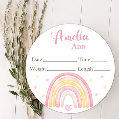 Rainbow Baby Girl Birth Stat Name Sign, Personalized Baby Plaque, Fresh 48 Custom Baby Name Sign, Birth Announcement Sign, Custom Baby Nursery Decor Baby Gift