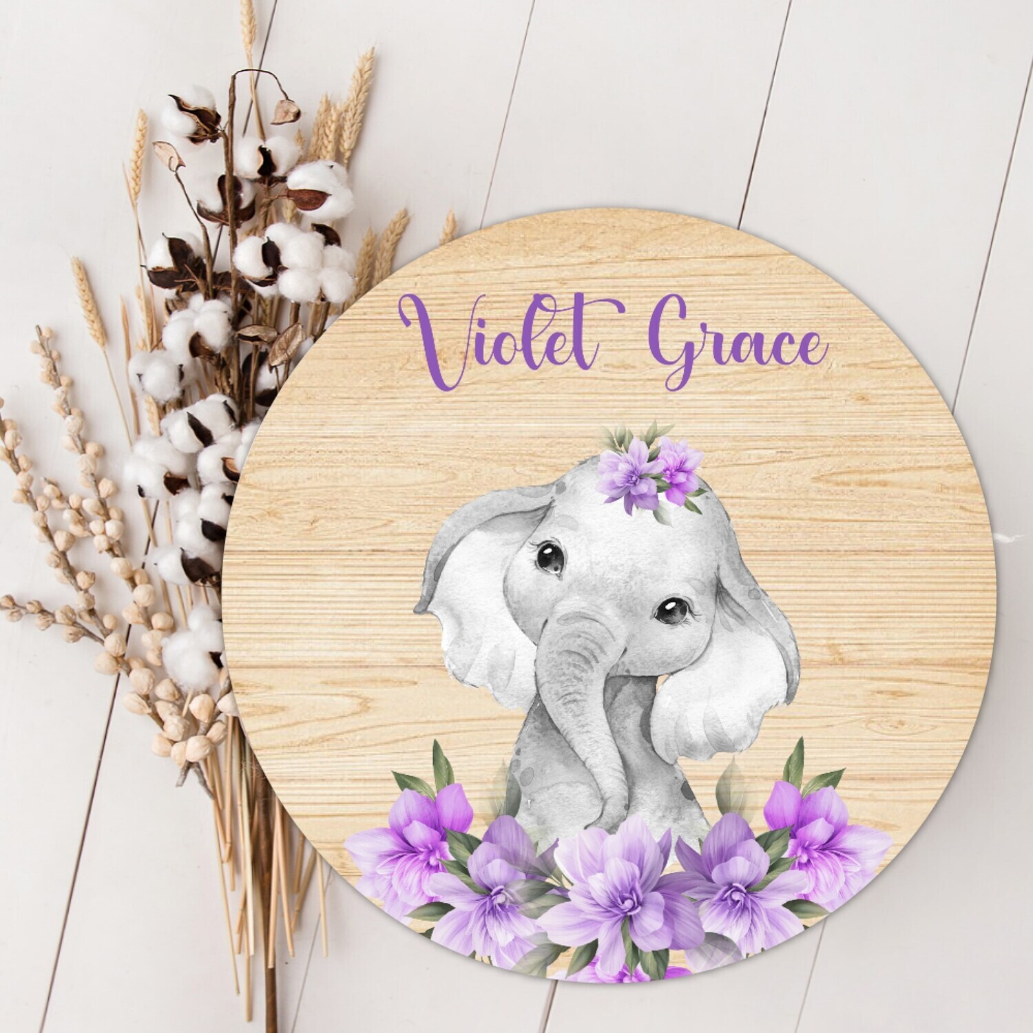 Purple Floral Elephant Personalized Wood Sign Baby Girl Name Sign Custom Baby Name Sign, Birth Announcement Sign, Wood Wall Decor, Baby Nursery Decor Baby Gift Fresh 48