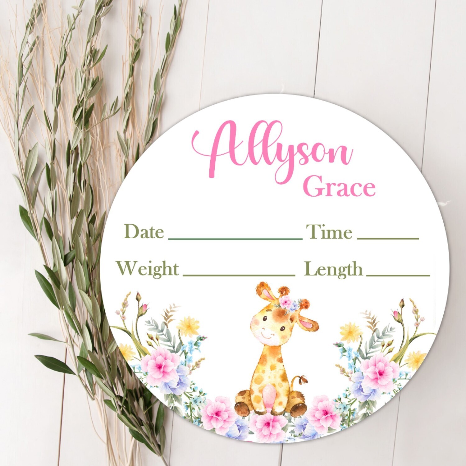 Pink Floral Giraffe Baby Girl Birth Stat Name Sign, Personalized Baby Plaque, Fresh 48 Custom Baby Name Sign, Birth Announcement Sign, Custom Baby Nursery Decor Baby Gift