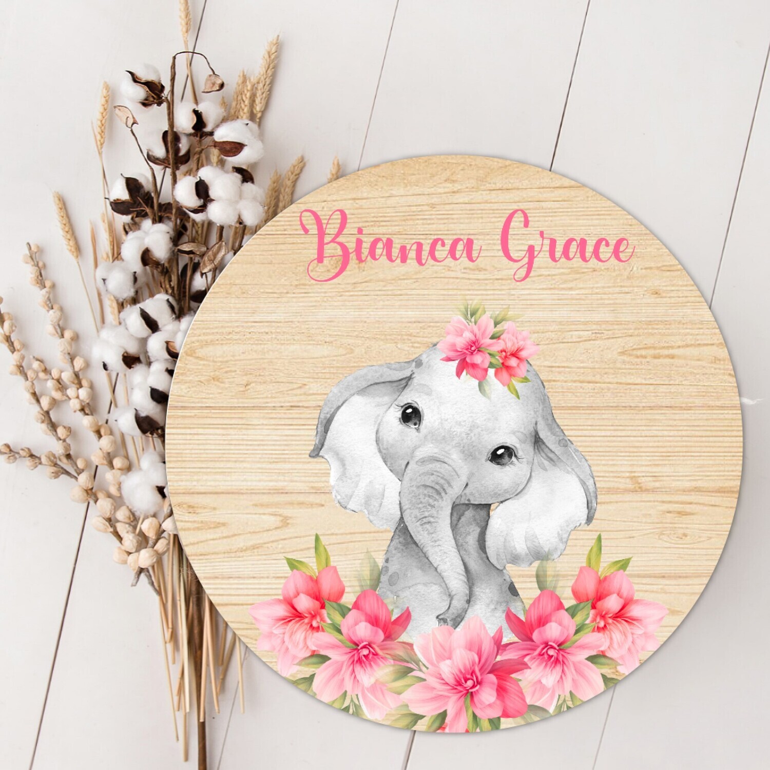 Pink Floral Elephant Personalized Wood Sign Baby Girl Name Sign Custom Baby Name Sign, Birth Announcement Sign, Wood Wall Decor, Baby Nursery Decor Baby Gift Fresh 48