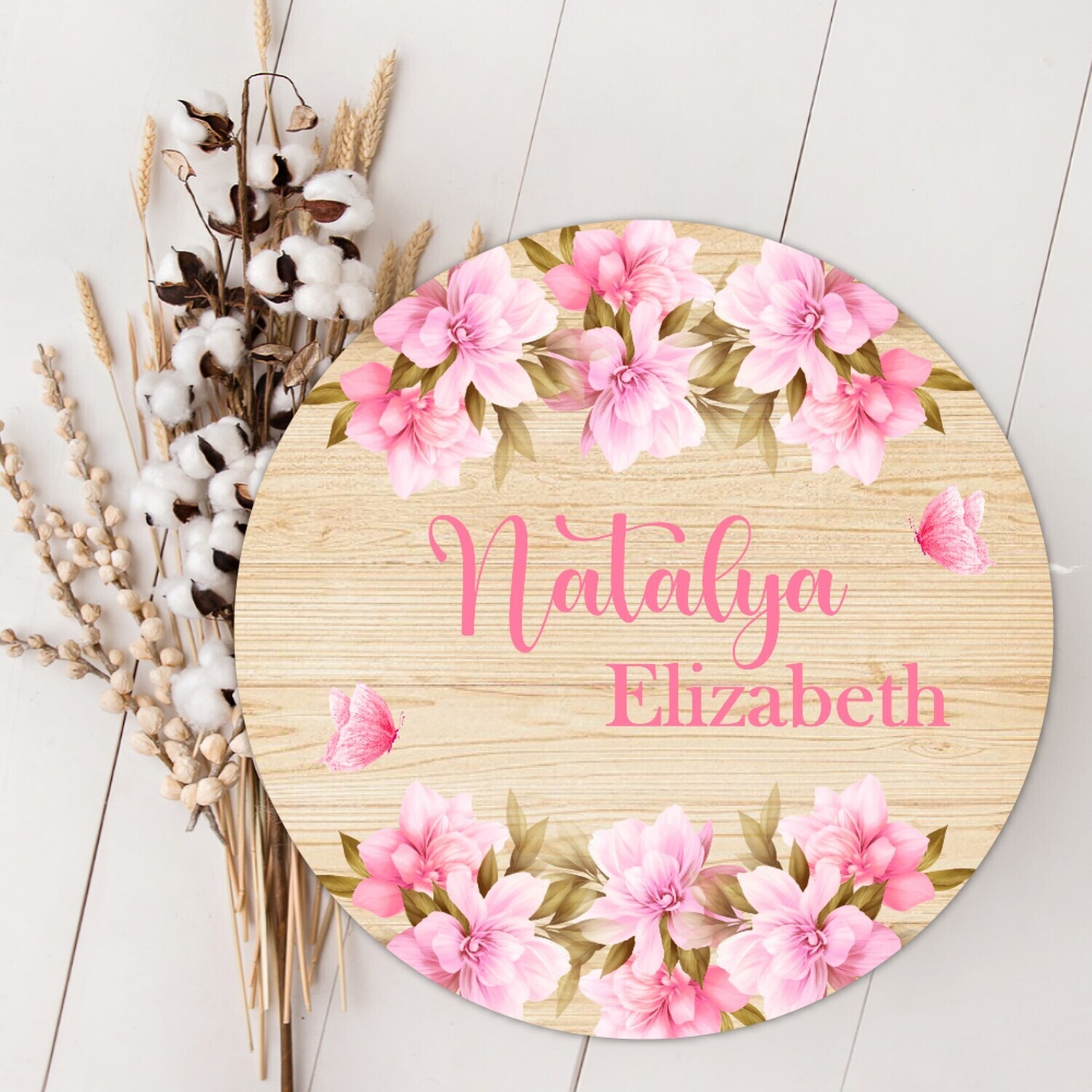 Pink Floral Personalized Wood Sign Baby Girl Name Sign Custom Baby Name Sign, Birth Announcement Sign, Wood Wall Decor, Baby Nursery Decor Baby Gift Fresh 48