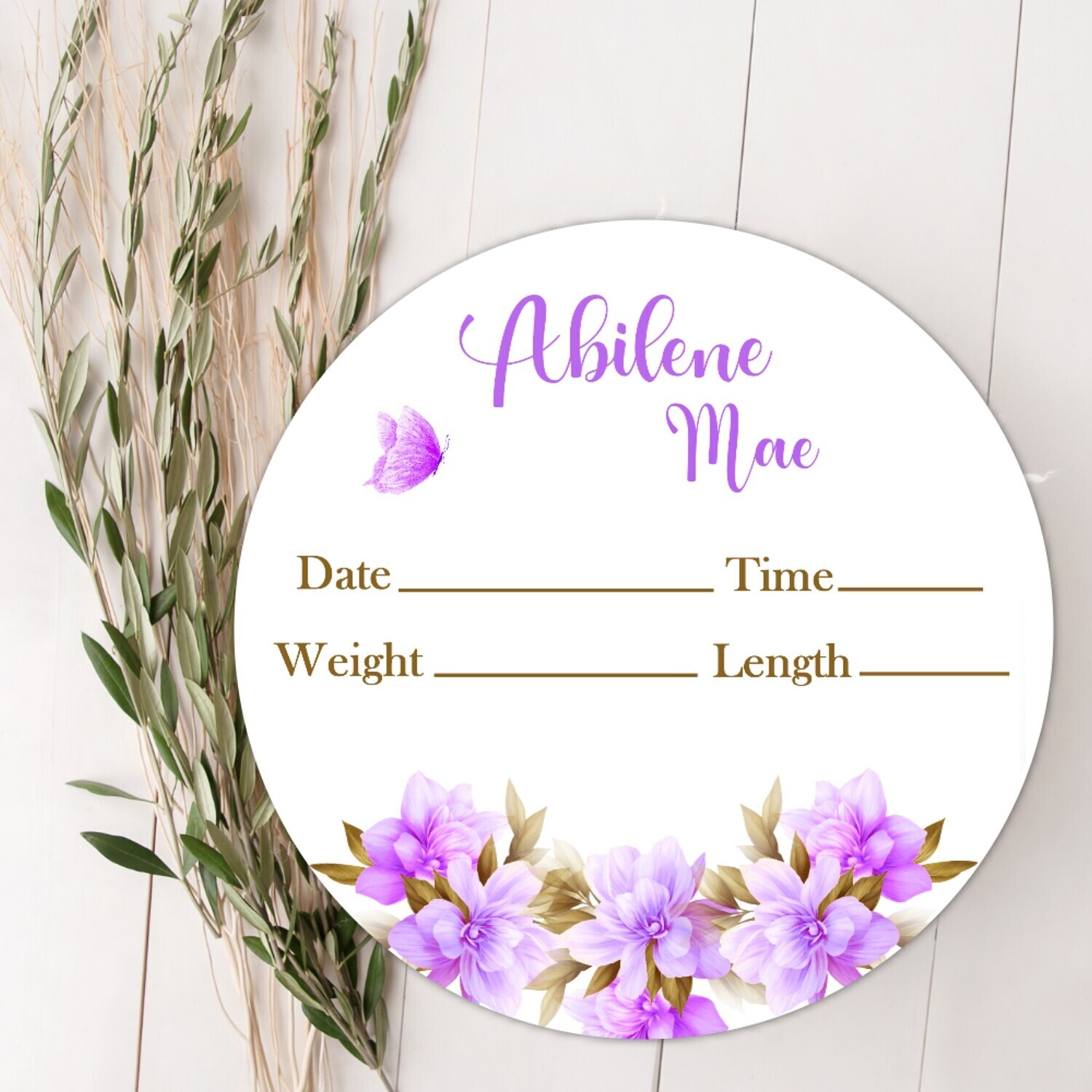 Purple Floral Baby Girl Birth Stat Name Sign, Personalized Baby Plaque, Fresh 48 Custom Baby Name Sign, Birth Announcement Sign, Custom Baby Nursery Decor Baby Gift