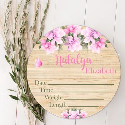 Pink Floral Baby Girl Birth Stat Name Sign, Personalized Baby Plaque, Fresh 48 Custom Baby Name Sign, Birth Announcement Sign, Custom Baby Nursery Decor Baby Gift
