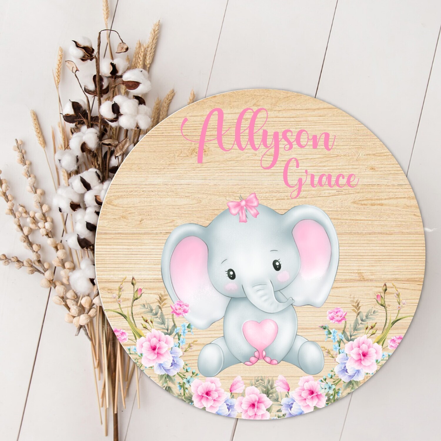 Pink Floral Elephant Baby Girl Personalized Wood Name Sign Custom Baby Name Sign, Birth Announcement Sign, Wood Wall Decor, Baby Nursery Decor Baby Gift Fresh 48