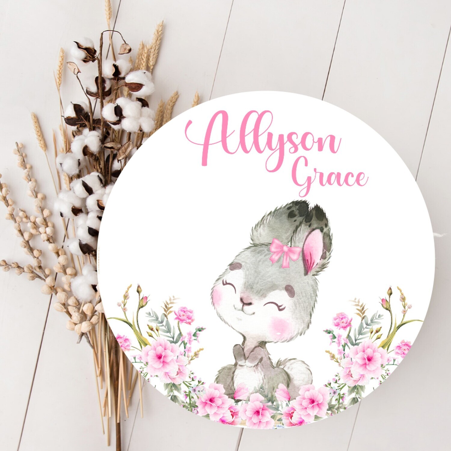 Pink Floral Bunny Baby Girl Personalized Wood Name Sign Custom Baby Name Sign, Birth Announcement Sign, Wood Wall Decor, Baby Nursery Decor Baby Gift Fresh 48