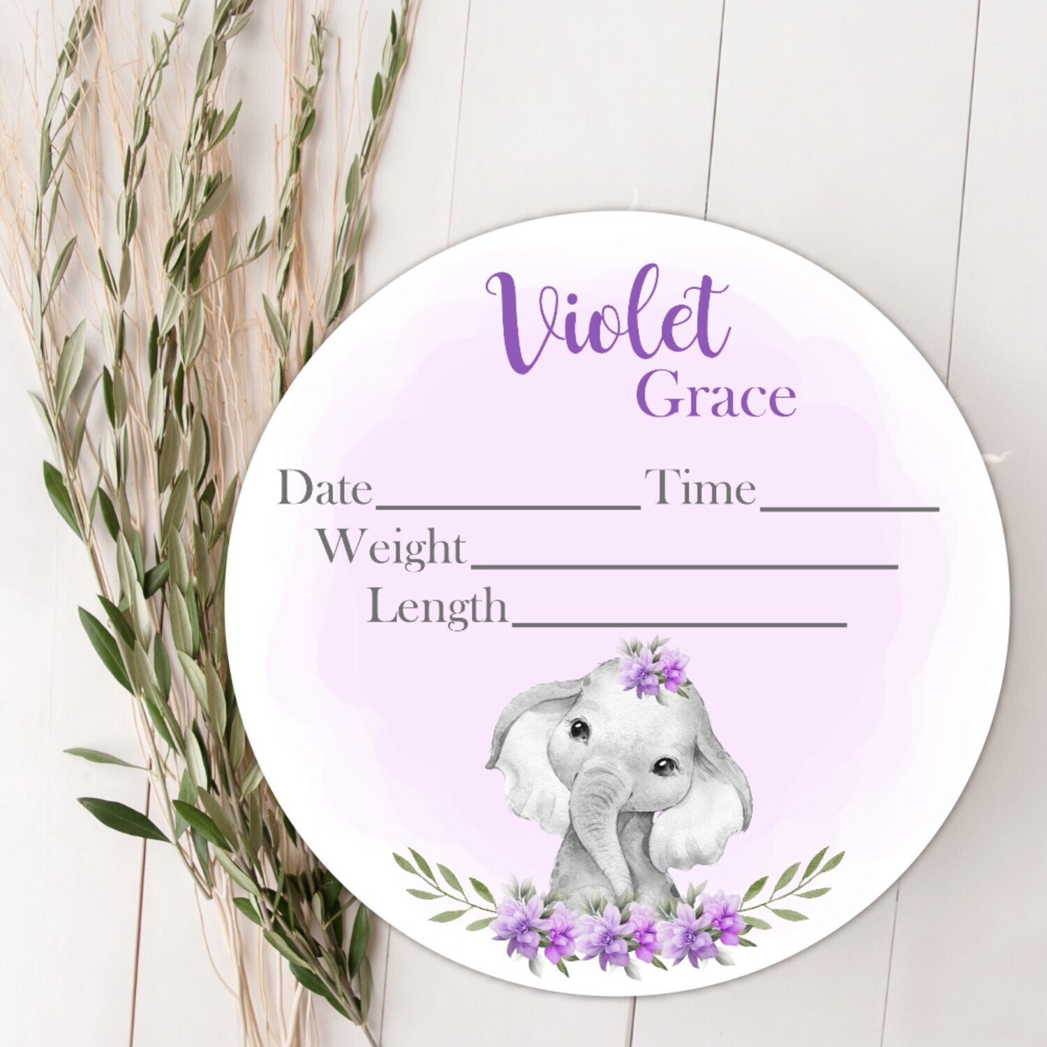 Baby Girl Birth Stat Name Sign, Purple Floral Elephant Baby Sign, Fresh 48 Custom Baby Name Sign, Birth Announcement Sign, Custom Baby Nursery Decor Baby Gift