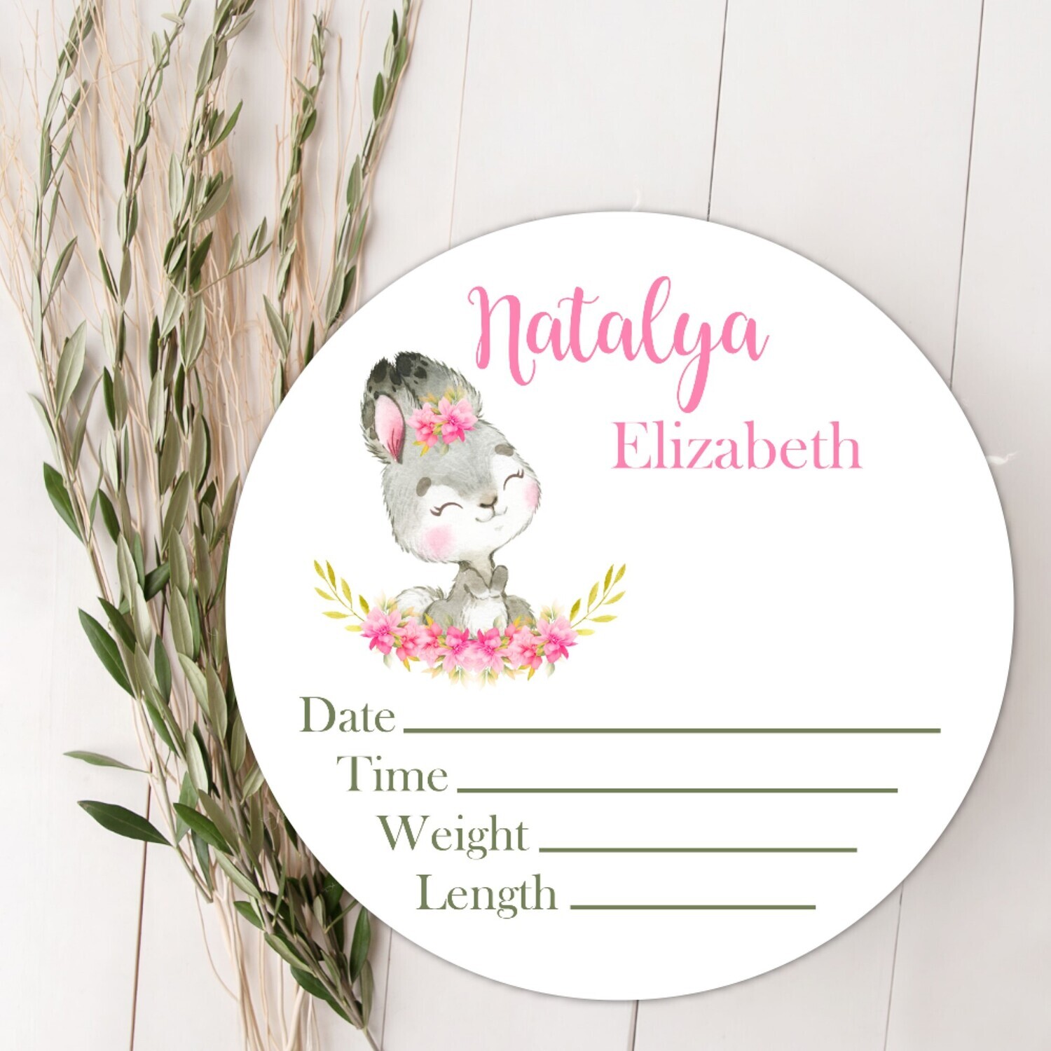 Pink Floral Bunny Baby Girl Birth Stat Name Sign, Personalized Baby Plaque, Fresh 48 Custom Baby Name Sign, Birth Announcement Sign, Custom Baby Nursery Decor Baby Gift