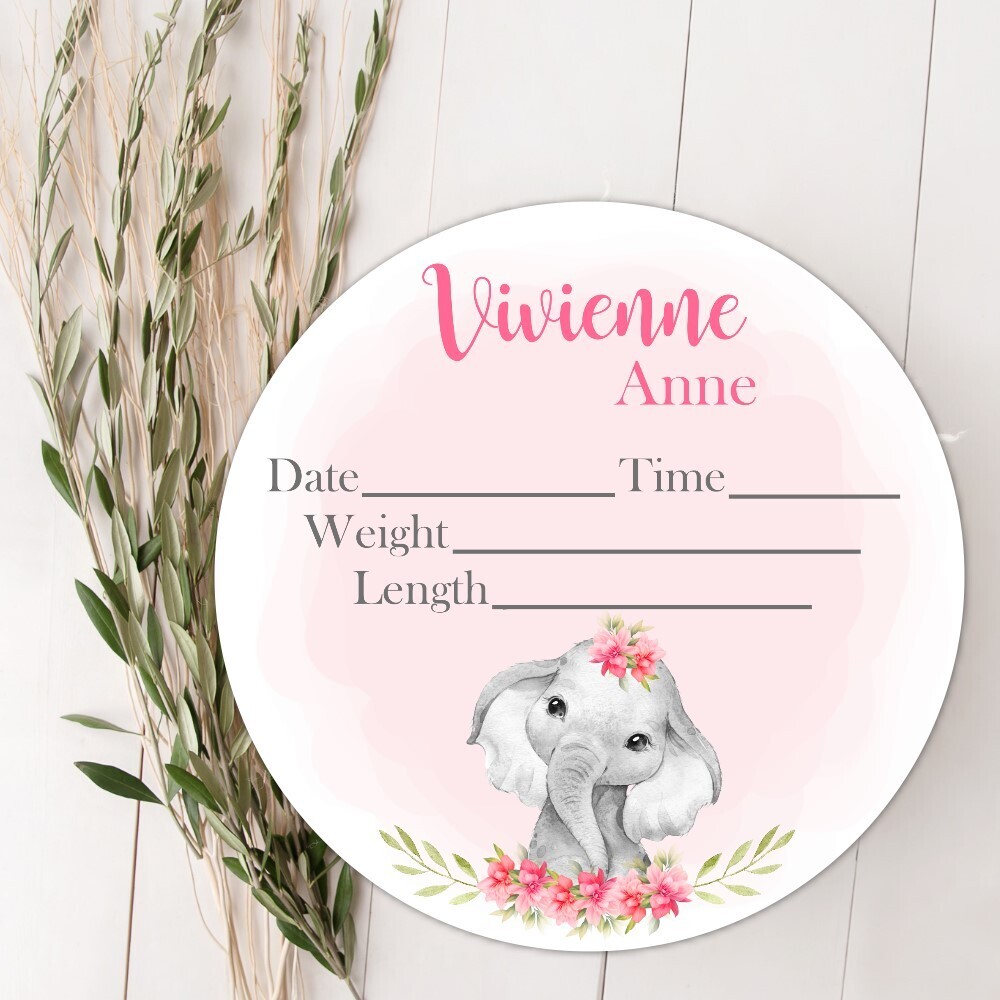Baby Girl Birth Stat Name Sign, Pink Floral Elephant Baby Sign, Fresh 48 Custom Baby Name Sign, Birth Announcement Sign, Custom Baby Nursery Decor Baby Gift
