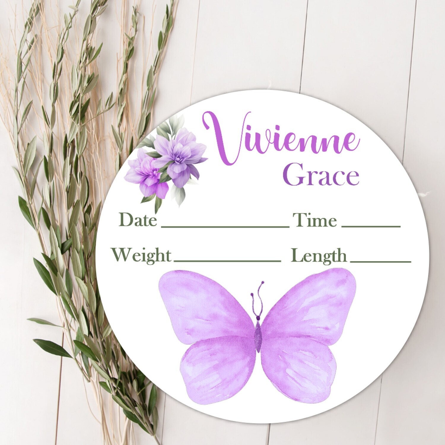 Purple Butterfly Baby Girl Birth Stat Name Sign, Personalized Baby Plaque, Fresh 48 Custom Baby Name Sign, Birth Announcement Sign, Custom Baby Nursery Decor Baby Gift
