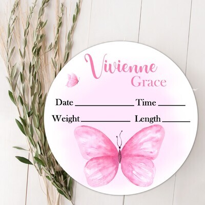 Pink Butterfly Baby Girl Birth Stat Name Sign, Personalized Baby Plaque, Fresh 48 Custom Baby Name Sign, Birth Announcement Sign, Custom Baby Nursery Decor Baby Gift
