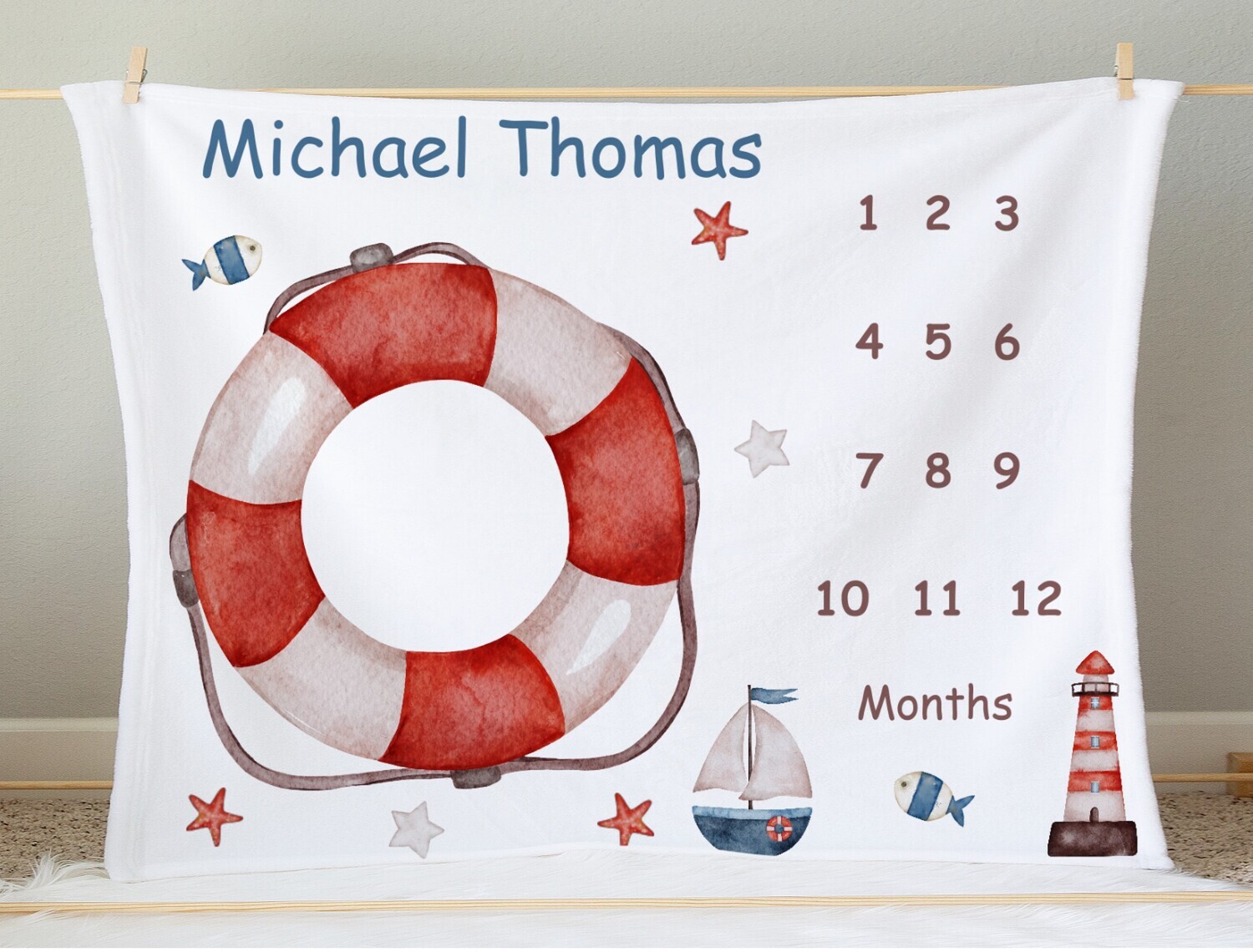 Baby Boy Milestone Blanket Nautical Baby Nursery Decor Month  New Baby Shower Gift Baby Photo Op Backdrop