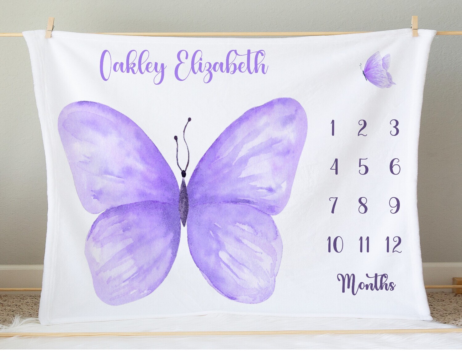Baby Girl Milestone Blanket Personalized Purple Butterfly Baby Blanket Photo Op Nursery Decor New Baby Shower Gift Crib Blanket Tummy Time