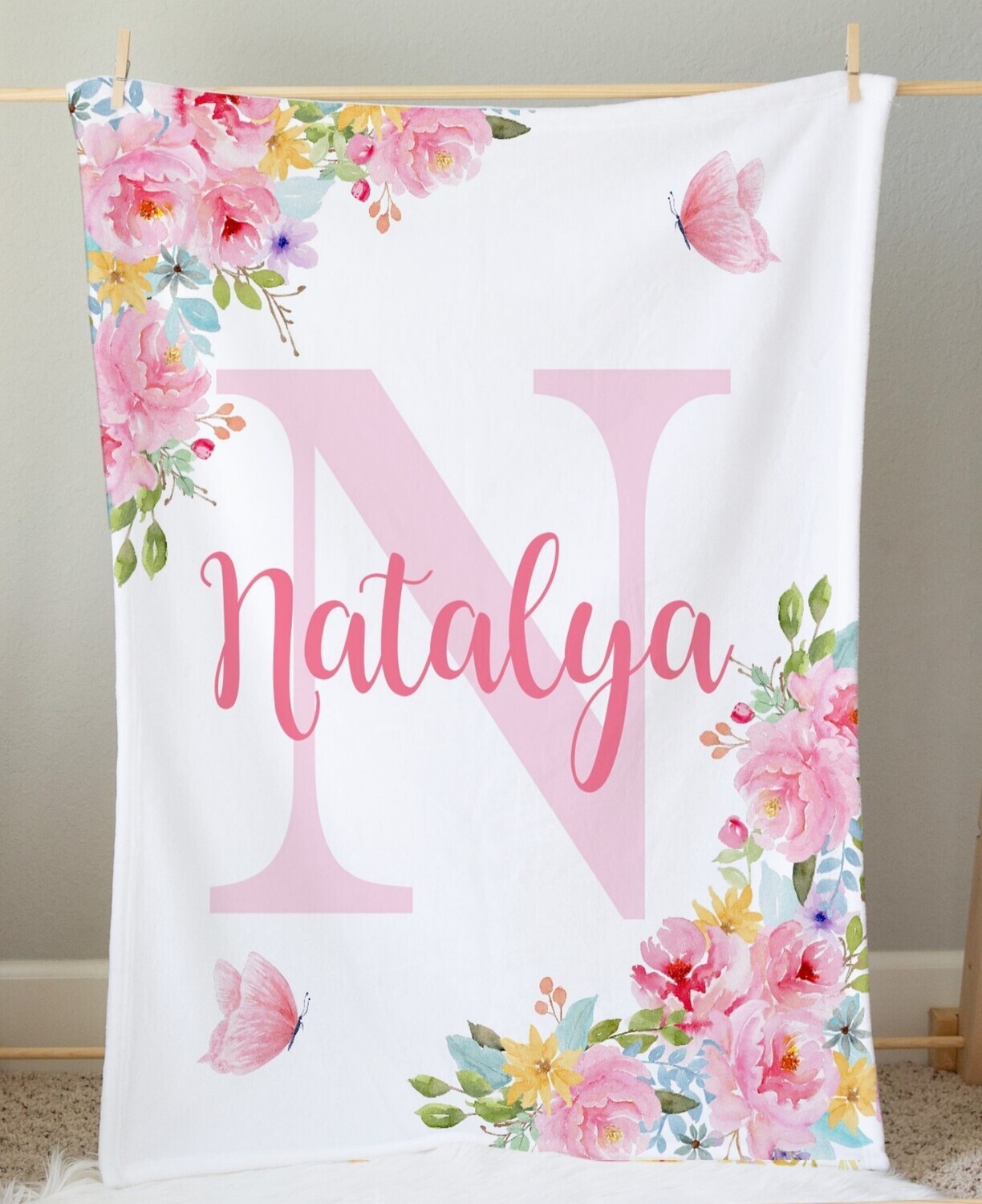 Baby Girl Blanket Personalized Pink Floral Minky Fleece Blankets Nursery Decor New Baby Shower Gift