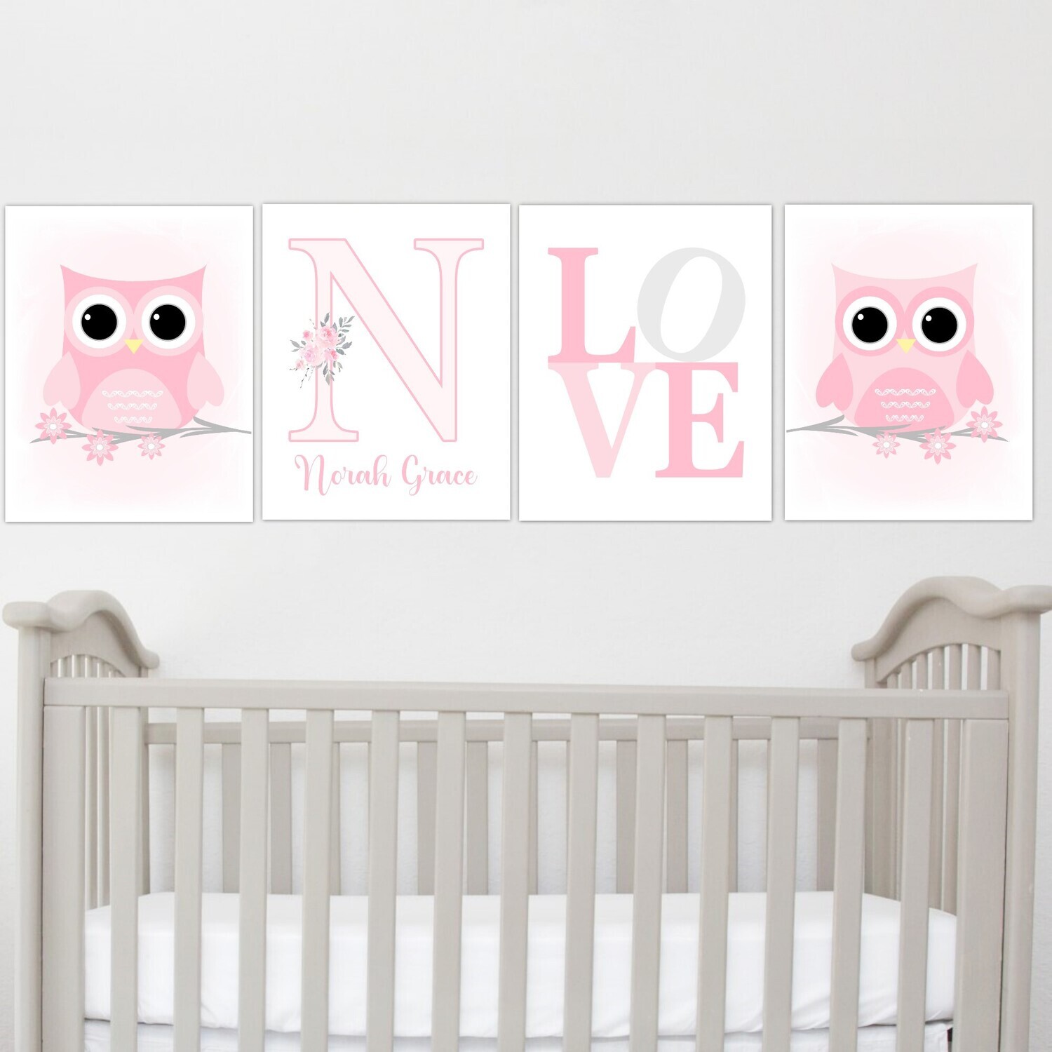 Personalized Baby Girl Wall Art Prints Canvas LOVE Baby Nursery Decor Shower Gift SET OF 4 UNFRAMED DESIGNS
