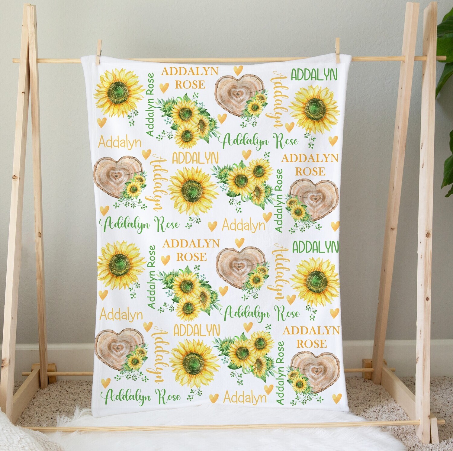 Sunflower Personalized Baby Girl Blanket Custom Name Blanket Shower Gift Custom Name Blanket Girl Bedroom Nursery Throw Tummy Time